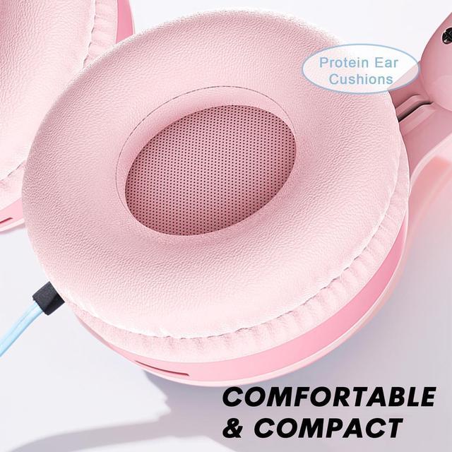 Alt view image 3 of 5 - Kids Wireless Bluetooth Headphones with Microphone, Children Cute Cat Ear Girl Headphones for School, Pink Kindergarten Light up Kawaii Noise Cancelling Headphones for Kids Teens Child Airplane