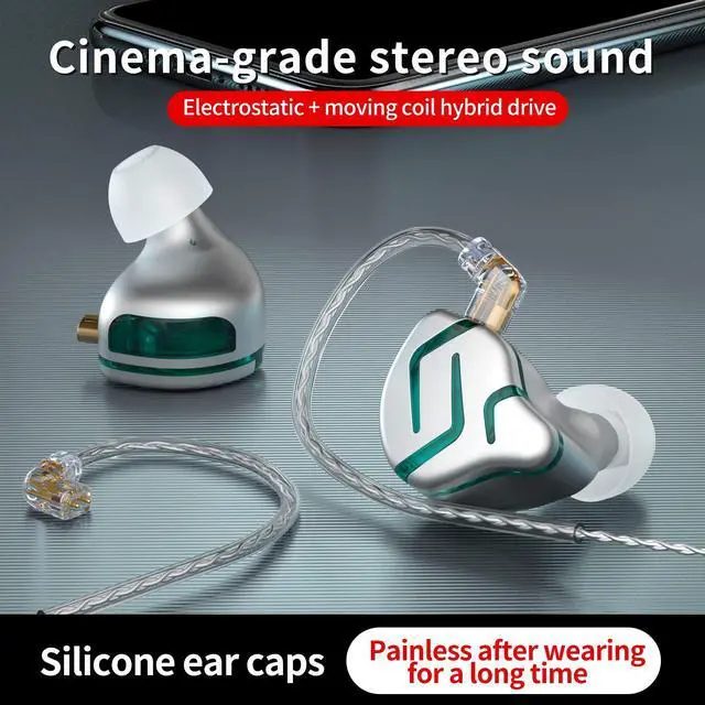 Alt view image 5 of 5 - Kinboofi KZ ZES IEM, Noise Isolating in Ear Monitors Earphones, Stereo Wired Headphone with electrostatic Dynamic Hybrid Technology 3.5 mm for Gaming Musician (Silver, with Mic)