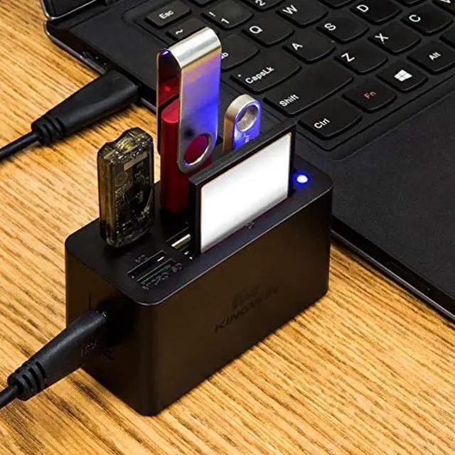 Alt view image 2 of 5 - Kingwin USB HUB Adapter w/ Memory Card Reader Writer & USB 3.0 HUB Combo - Supports High Speed SD MS Micro M2 CF Card Reader For Macbook, Laptop, Desktop - Includes USB Cable 5 Gbps Speed, Black