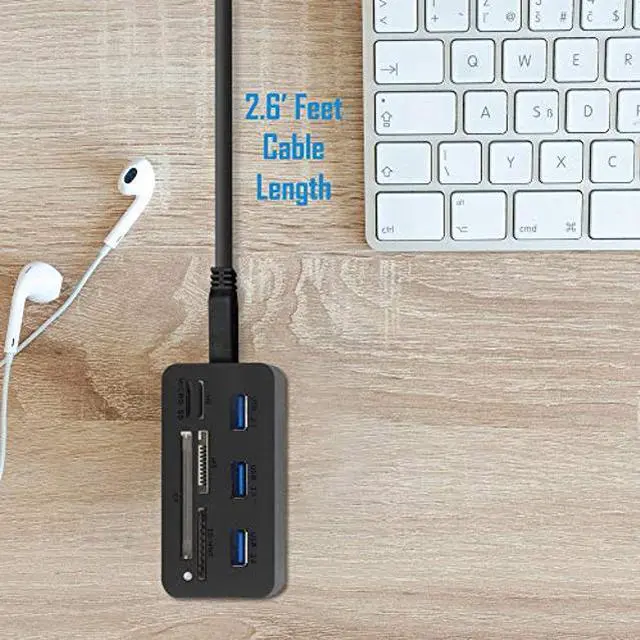 Alt view image 3 of 5 - Kingwin USB HUB Adapter w/ Memory Card Reader Writer & USB 3.0 HUB Combo - Supports High Speed SD MS Micro M2 CF Card Reader For Macbook, Laptop, Desktop - Includes USB Cable 5 Gbps Speed, Black