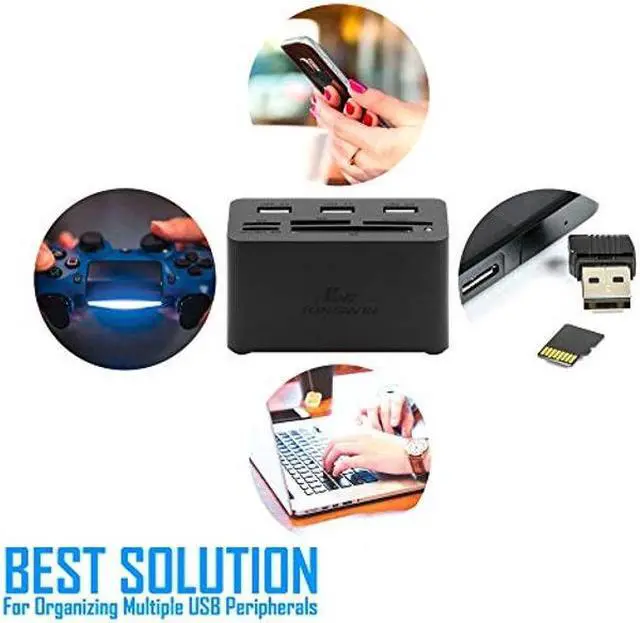 Alt view image 5 of 5 - Kingwin USB HUB Adapter w/ Memory Card Reader Writer & USB 3.0 HUB Combo - Supports High Speed SD MS Micro M2 CF Card Reader For Macbook, Laptop, Desktop - Includes USB Cable 5 Gbps Speed, Black