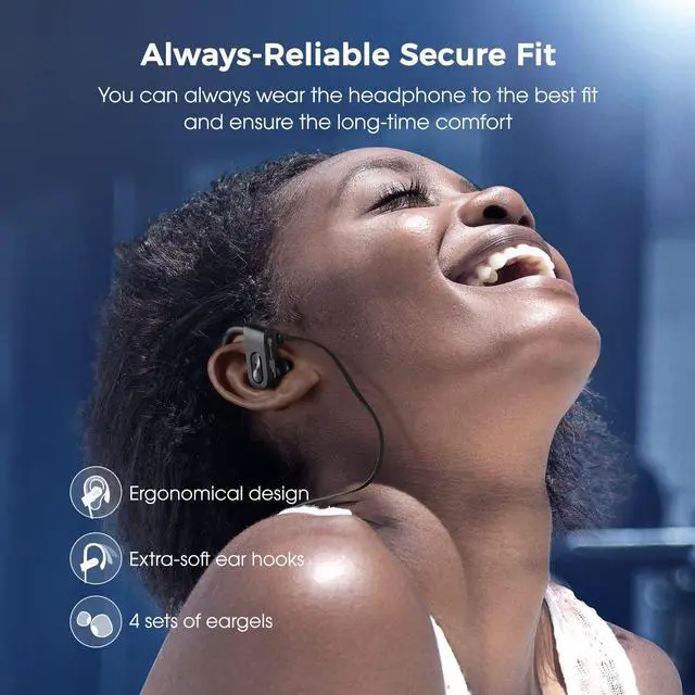Alt view image 3 of 5 - Lakukom Sport Bluetooth Headphones with Microphone, 16H Deep Bass Running Headphones Wireless, IPX7 Waterproof Wireless Earbuds with Ear Hooks, CVC 6.0 Noise Cancelling Earbuds for Calls, 2-Pack