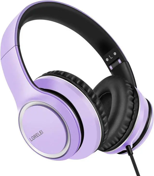 Alt view image 3 of 5 - LORELEI E5 Wired On Ear Headphones (Purple) & X8 Wired Over Ear Headphones (Dark Purple)