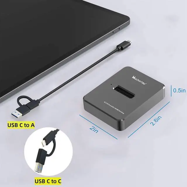 Alt view image 3 of 5 - M.2 NVMe & SATA to USB C Docking Station, Aluminum Alloy M.2 SSD to USB A C Reader Adapter for 2280 2260 2242 2230 Enclosure, Fits Both M.2 (M Key, B+M Key) NVMe and SATA NGFF SSDs