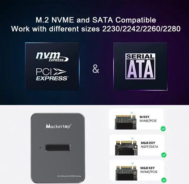 Alt view image 5 of 5 - M.2 NVMe & SATA to USB C Docking Station, Aluminum Alloy M.2 SSD to USB A C Reader Adapter for 2280 2260 2242 2230 Enclosure, Fits Both M.2 (M Key, B+M Key) NVMe and SATA NGFF SSDs
