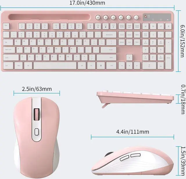 Alt view image 4 of 5 - Wireless Keyboard and Mouse Combo, MARVO 2.4G Ergonomic Wireless Computer Keyboard with Phone Tablet Holder, Silent Mouse with 6 Button, Compatible with MacBook, Windows (Pink)