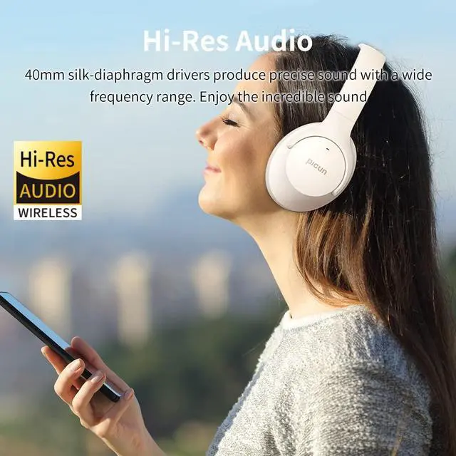 Alt view image 2 of 5 - SLuB Noise Cancelling Wireless Headphones, Over Ear Wireless Headphone, ANC Headphones, 50H Playtime, Hi-Res Audio, Suitable for Smartphone, PC, Tablets
