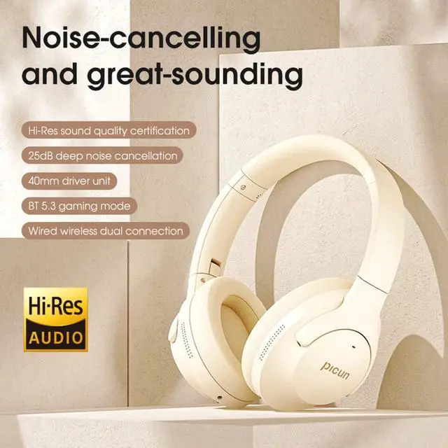 Alt view image 3 of 5 - SLuB Noise Cancelling Wireless Headphones, Over Ear Wireless Headphone, ANC Headphones, 50H Playtime, Hi-Res Audio, Suitable for Smartphone, PC, Tablets