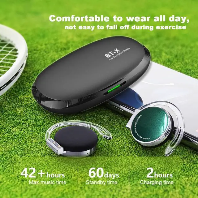 Alt view image 2 of 5 - On Ear Headphones Bluetooth V5.3, Ear Clip on Headphones Wireless, Open Ear Headphones with Earhooks, Sports Headset Bluetooth with 4 Microphones, Long Battery Life/with Charging Case