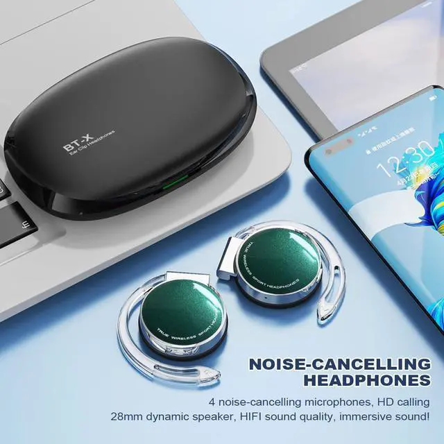 Alt view image 4 of 5 - On Ear Headphones Bluetooth V5.3, Ear Clip on Headphones Wireless, Open Ear Headphones with Earhooks, Sports Headset Bluetooth with 4 Microphones, Long Battery Life/with Charging Case
