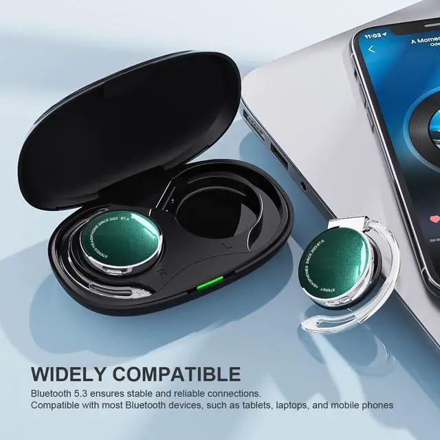 Alt view image 3 of 5 - On Ear Headphones Bluetooth V5.3, Ear Clip on Headphones Wireless, Open Ear Headphones with Earhooks, Sports Headset Bluetooth with 4 Microphones, Long Battery Life/with Charging Case