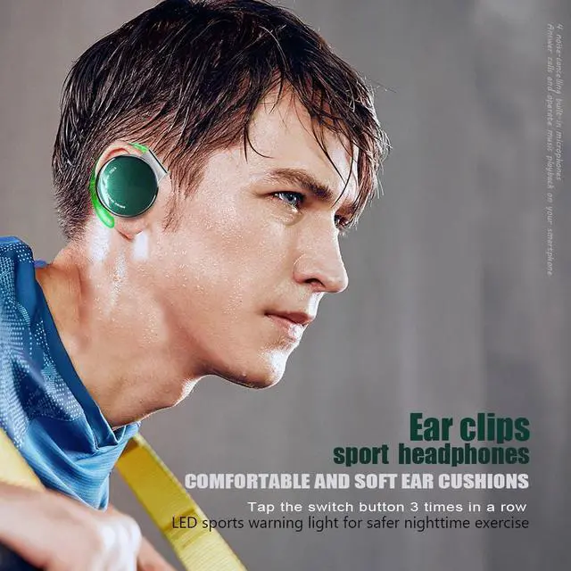 Alt view image 5 of 5 - On Ear Headphones Bluetooth V5.3, Ear Clip on Headphones Wireless, Open Ear Headphones with Earhooks, Sports Headset Bluetooth with 4 Microphones, Long Battery Life/with Charging Case