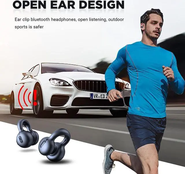 Alt view image 2 of 5 - Mosonnytee Open Ear Headphones Wireless Bluetooth Workout Earbuds Clip on Bluetooth earpiece for Cell Phone with Microphone 50H Long Battery Life Comfortable Wireless Earphones for Sports