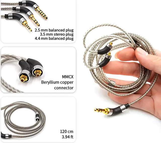 Alt view image 4 of 5 - okcsc Earphone Cable MMCX Silver Plated High Purity Monocrystalline Copper Fits Final Audio E4000/E5000/B1/B2/B3/A8000/Make1/Make2/Make3 IEM with 4.4mm Plug