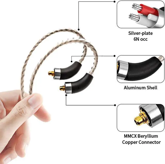 Alt view image 3 of 5 - okcsc Earphone Cable MMCX Silver Plated High Purity Monocrystalline Copper Fits Final Audio E4000/E5000/B1/B2/B3/A8000/Make1/Make2/Make3 IEM with 4.4mm Plug