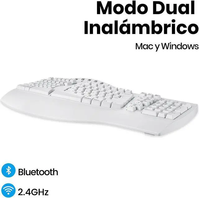 Alt view image 2 of 5 - Perixx PERIBOARD-612W ES Teclado Inalámbrico 2.4GHz con divisiones - Sistema Dual y Bluetooth 4.0 - Compatible con Windows y macOS - Blanco - QWERTY Español