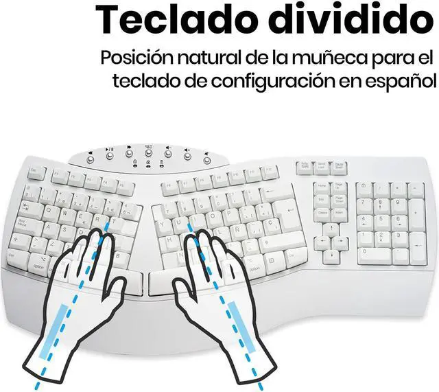 Alt view image 3 of 5 - Perixx PERIBOARD-612W ES Teclado Inalámbrico 2.4GHz con divisiones - Sistema Dual y Bluetooth 4.0 - Compatible con Windows y macOS - Blanco - QWERTY Español