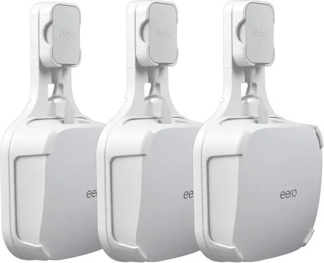 Main image of PETIMETI Wall Mount Holder for EERO Pro 6 Mesh WiFi System, Space Saving Outlet Wall Mount Bracket for EERO Pro 6 Router with Cord Management and Easily Moved(3 Pack)