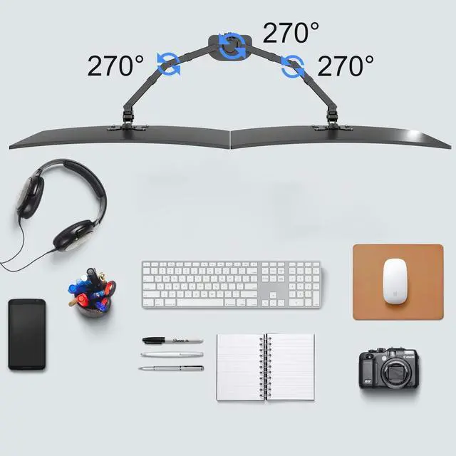 Alt view image 5 of 5 - Pholiten Dual Monitor Stand,Heavy Duty Adjustable Monitor Desk Mount for 2 Screens up to 38Inches,Dual Monitor Arm with Height Adjustable Tilt Swive Rotate,Holds up to 22 lbs