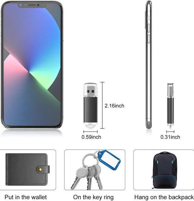 Alt view image 3 of 5 - RAOYI 10 Pack 64GB USB Flash Drives USB 2.0 Memory Stick Bulk Thumb Drives Thumb Drive Jump Drive (5 Mixed Colors: Black Blue Green Orange Silver)