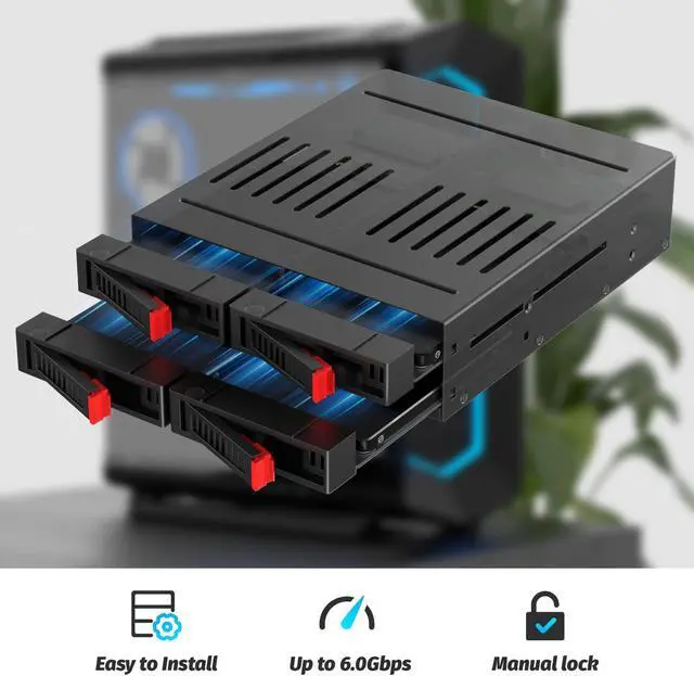 Alt view image 2 of 5 - 4 Bay SATA HDD & SSD Hot Swap Cage, 4 Bay Hard Drive Dock for 5.25 Enclosure