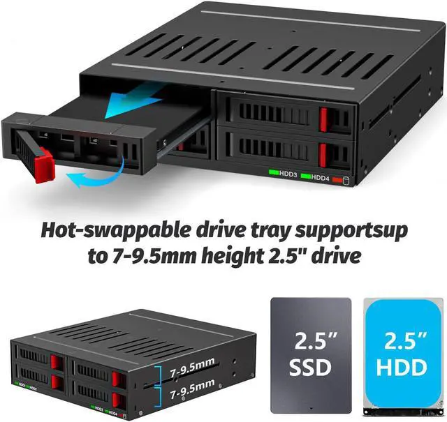 Alt view image 4 of 5 - 4 Bay SATA HDD & SSD Hot Swap Cage, 4 Bay Hard Drive Dock for 5.25 Enclosure