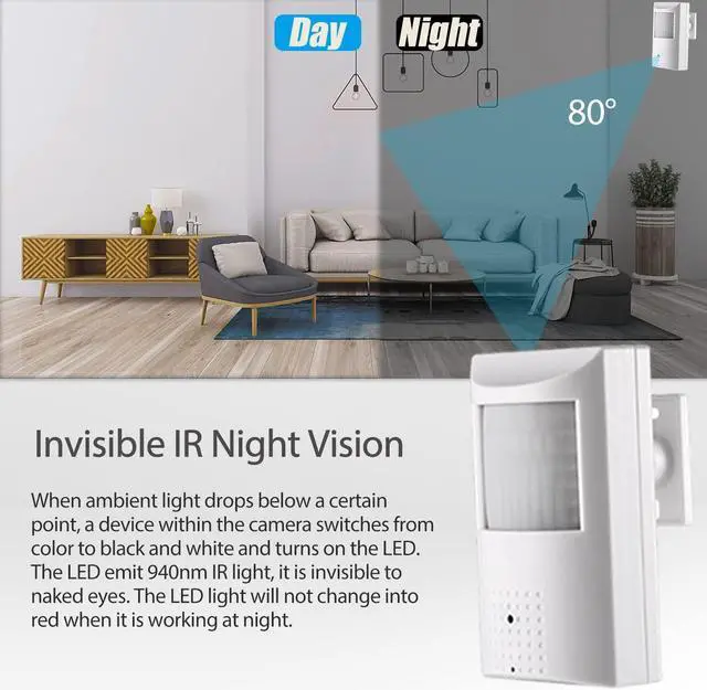 Alt view image 3 of 5 - REVODATA HD 5MP PIR 940nm Invisible LED POE IP Camera Built in Micro-Phone,3.7mm Lens 80° View Day and IR Night Vision CCTV Indoor Security Camera,P2P H.265 Motion Detection (IPIR-P-A-HS)