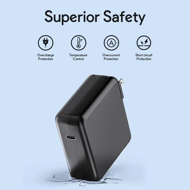 Alt view image 4 of 5 - Mac Book Pro Charger, 61W/67W USB C Charger Power Adapter for MacBook Pro/Air 13/14 Inch, for MacBook 12 Inch,Included USB-C Charge Cable (6.6ft/2m) Black