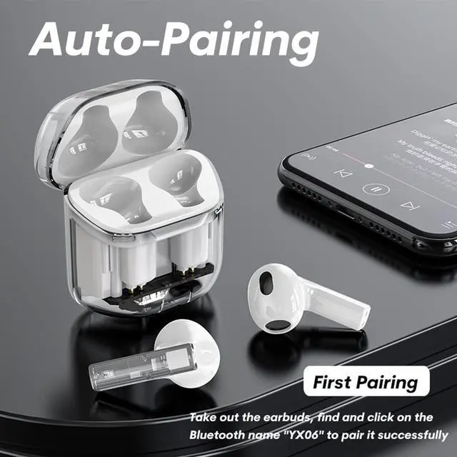 Alt view image 2 of 5 - True Wireless Earbuds Bluetooth in Ear Headphones for iPhone Android Transparent Blue Tooth 5.3 Ear Buds Deep Bass TWS Wireless Earphones with Microphone Cordless Earbud with Charging Case White