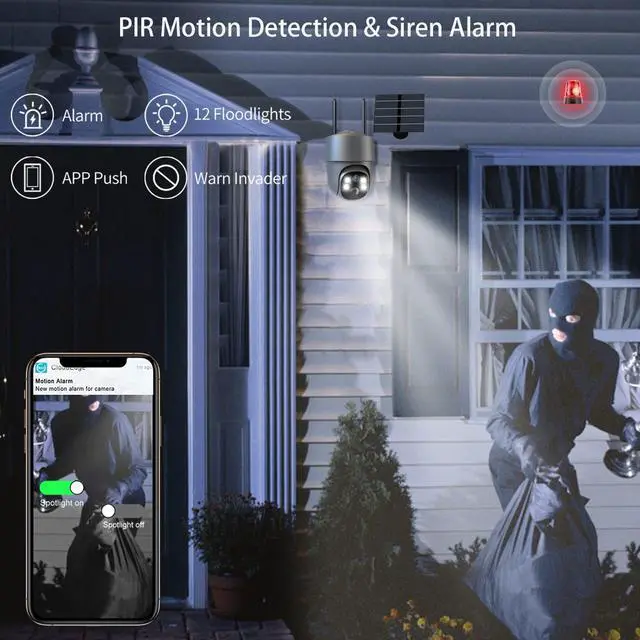 Alt view image 5 of 5 - Xparkin Solar Security Cameras Wireless Outdoor, Mulit-Functional Home Security WiFi Camera with PIR Motion Detection & Floodlight, Weatherproof for Garden Front/Back Yard (2.4G WiFi Camera Grey)
