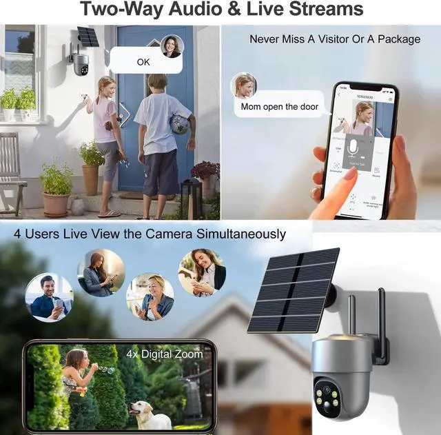 Alt view image 3 of 5 - Xparkin Solar Security Cameras Wireless Outdoor, Mulit-Functional Home Security WiFi Camera with PIR Motion Detection & Floodlight, Weatherproof for Garden Front/Back Yard (2.4G WiFi Camera Grey)