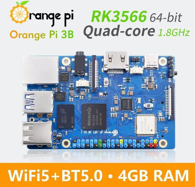 Alt view image 2 of 5 - Orange Pi 3B 2GB LPDDR4/4X Rockchip RK3566 Quad-Core 64-Bit Single Board Computer with eMMC Socket, Support WiFi 5 and Bluetooth, Development Board Run Android/Ubuntu/Debian (Pi 3B 4GB+Power Supply)