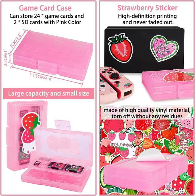 Alt view image 4 of 5 - TIKOdirect Carrying Case for Switch, Cute Portable Travel Bag Accessories with Soft Protective Cover, Screen Protectors and Thumb grip caps, Game Card Case 7in1, Pink