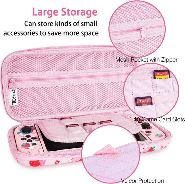 Alt view image 2 of 5 - TIKOdirect Carrying Case for Switch, Cute Portable Travel Bag Accessories with Soft Protective Cover, Screen Protectors and Thumb grip caps, Game Card Case 7in1, Pink