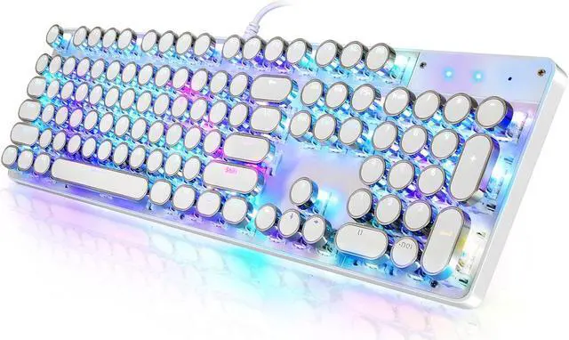 Main image of TROCHIN Typewriter Style Mechanical Gaming Keyboard RGB Backlit Wired with Blue Switch Retro Round Keycap 104 Keys Keyboard (White104 keys RGB)