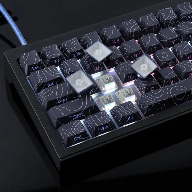 Alt view image 2 of 5 - Tsungup Custom Keycaps,PBT Side Printed Keycap Set - Shine Through 135 Keys Contour Line Cool Key caps,Cherry Profile Keyboard Keycaps for Cherry MX Switches Mechanical Keyboards(Black)
