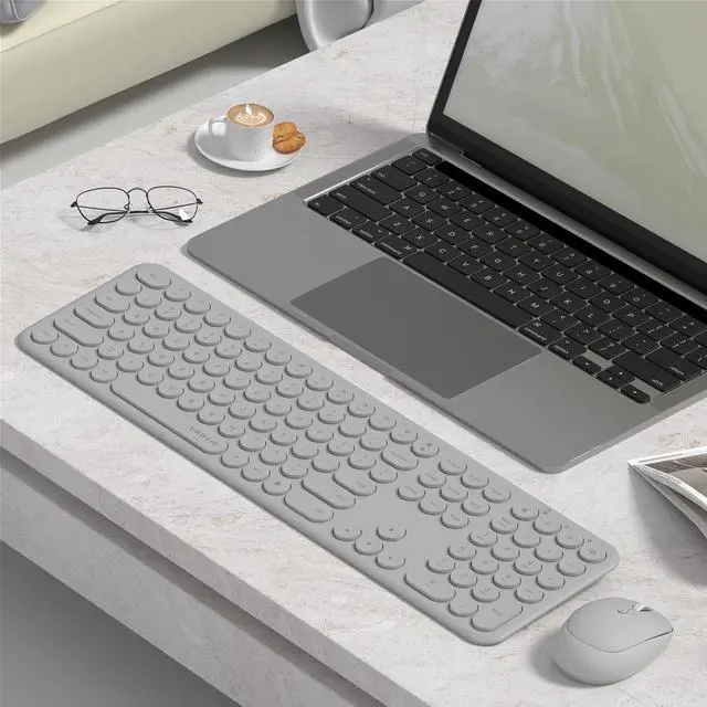 Alt view image 3 of 5 - UBOTIE Wireless Keyboards and Mouse, Silent Scissor Swithes Slim Keyboards Mice Set, Quiet Full Size Computer Keyboard with Adjustable DPI Mouse for PC(Space Gray)