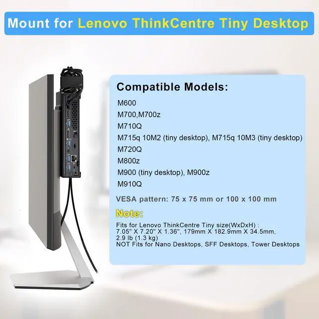 Alt view image 3 of 5 - Mini PC Mount for Lenovo ThinkCentre Mounting Bracket Wall VESA and Under Desk Mount for Lenovo ThinkCentre Tiny Desktops M600 M700 M710Q M715q M720Q M800z M900 M910Q Mini Desktop Bracket