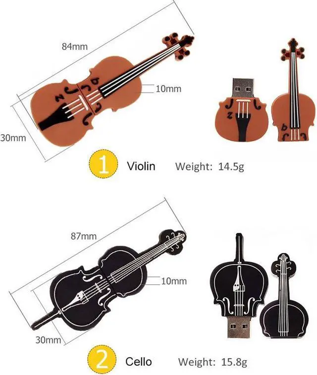 Alt view image 4 of 5 - LEIZHAN 5x16GB USB Flash Drive Musical Instruments USB 2.0 Memory Stick Pen Drive(Yellow Guitar,Red Guitar,Cello,Violin,Piano)