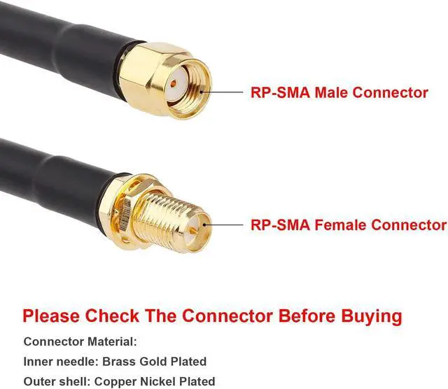 Alt view image 2 of 5 - 50ft RP-SMA Male to RP-SMA Female Coax Cable, XRDS -RF RG58 RP-SMA WiFi Antenna Extension Coax Cable for WiFi LAN Router Wireless Network Card Adapte