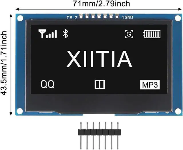 Alt view image 3 of 5 - XIITIA 2pcs 2.42 inch 128x64 OLED LCD Display Module SSD1309 7 Pin SPI/IIC I2C Serial Interface for Arduino UNO R3 (White Light)
