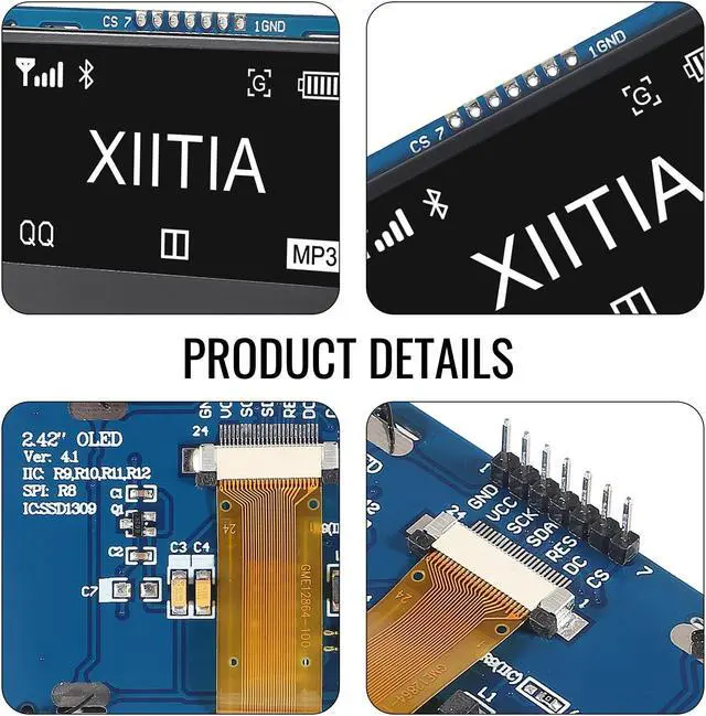 Alt view image 4 of 5 - XIITIA 2pcs 2.42 inch 128x64 OLED LCD Display Module SSD1309 7 Pin SPI/IIC I2C Serial Interface for Arduino UNO R3 (White Light)