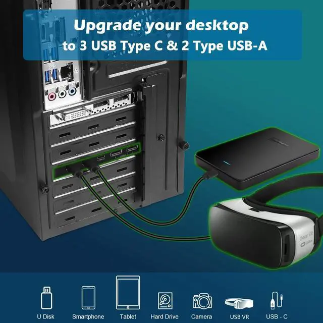 Alt view image 4 of 5 - YEELIYA USB PCIE Card 5-Port (3X USB C,2X USB 3.0-A) PCI Express Expansion Card Desktop PC Internal USB hub for Windows 10/8/7 and MAC OS 10.8.2 above