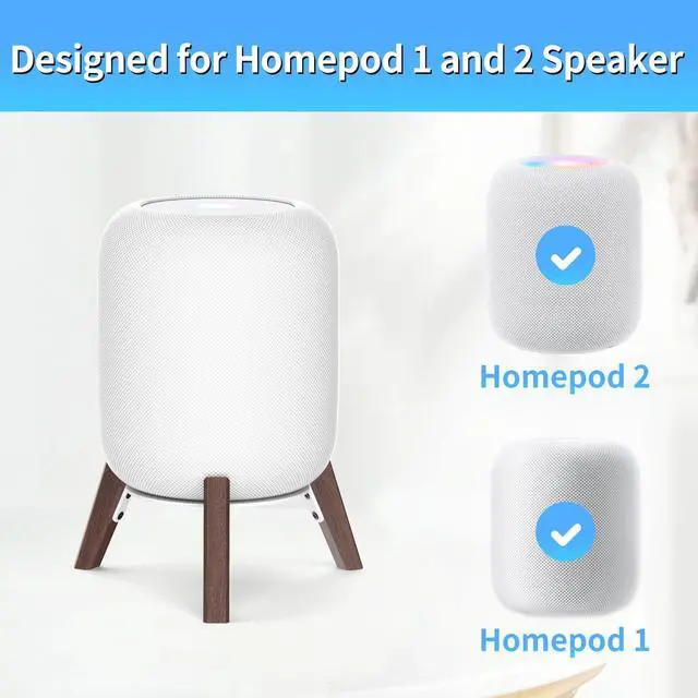 Alt view image 2 of 5 - Yibracki Wood Table Stand for HomePod 1 and Homepod 2 Speaker, Anti-Slip Wooden Desk Stand Compatible with Homepod 1st & 2nd Desktop Tripod Stand Holder, White