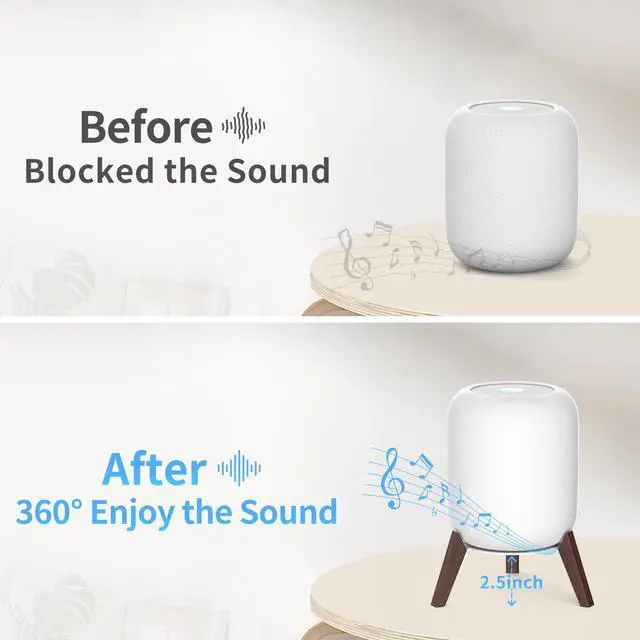 Alt view image 4 of 5 - Yibracki Wood Table Stand for HomePod 1 and Homepod 2 Speaker, Anti-Slip Wooden Desk Stand Compatible with Homepod 1st & 2nd Desktop Tripod Stand Holder, White