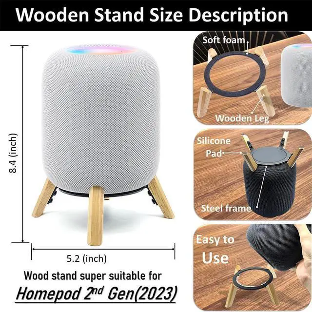 Alt view image 2 of 5 - Real Wood Stand for Homepod 2nd gen (2023), Sturdy Stable Wooden Holder with Metal Frame Protect Home pod 2 Speaker for Sound (White Oak)