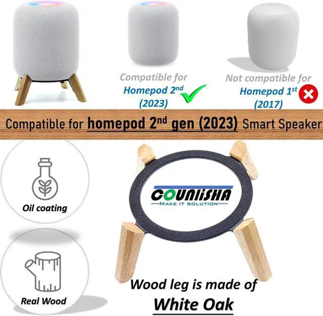 Alt view image 3 of 5 - Real Wood Stand for Homepod 2nd gen (2023), Sturdy Stable Wooden Holder with Metal Frame Protect Home pod 2 Speaker for Sound (White Oak)