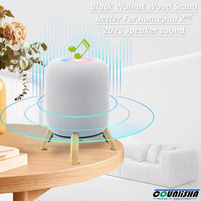 Alt view image 5 of 5 - Real Wood Stand for Homepod 2nd gen (2023), Sturdy Stable Wooden Holder with Metal Frame Protect Home pod 2 Speaker for Sound (White Oak)