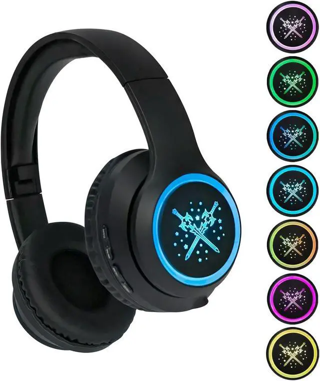 Alt view image 3 of 5 - YUSONIC Wireless Headphones with led Lights,Kids Headphones Bluetooth Over Ear with Microphone for School/Travel/Phone/Kindle/pc/tv / MP3 (Black)