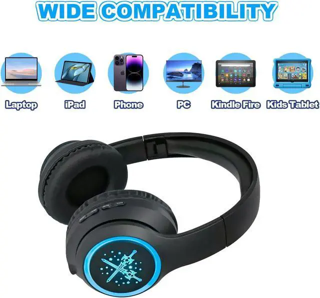 Alt view image 4 of 5 - YUSONIC Wireless Headphones with led Lights,Kids Headphones Bluetooth Over Ear with Microphone for School/Travel/Phone/Kindle/pc/tv / MP3 (Black)